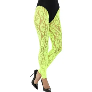 80s Lace Leggings, Neon Green