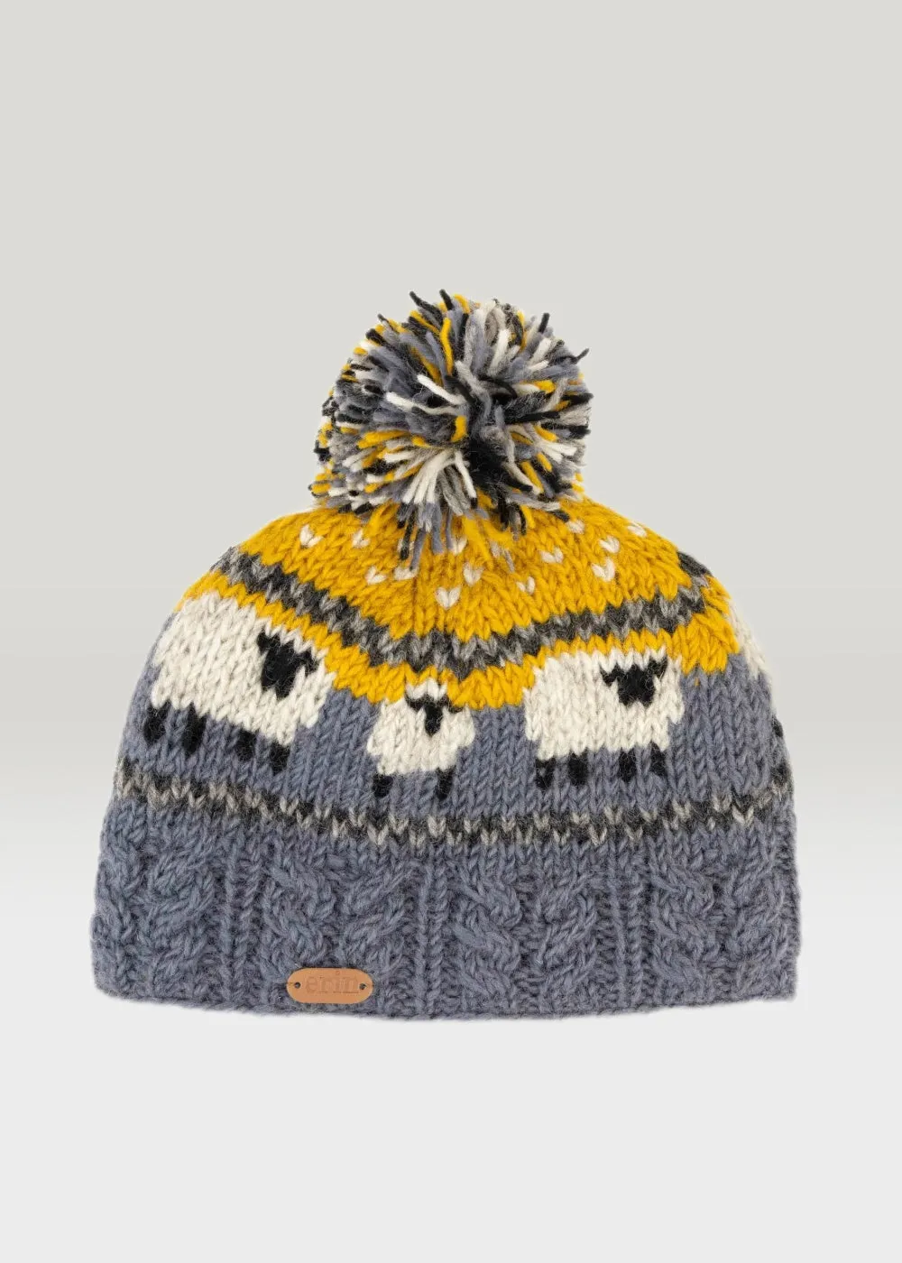 Aran Sheep Bobble Hat Yellow and Blue