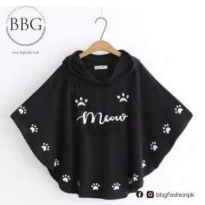 Black Meow Printed Hood Cape