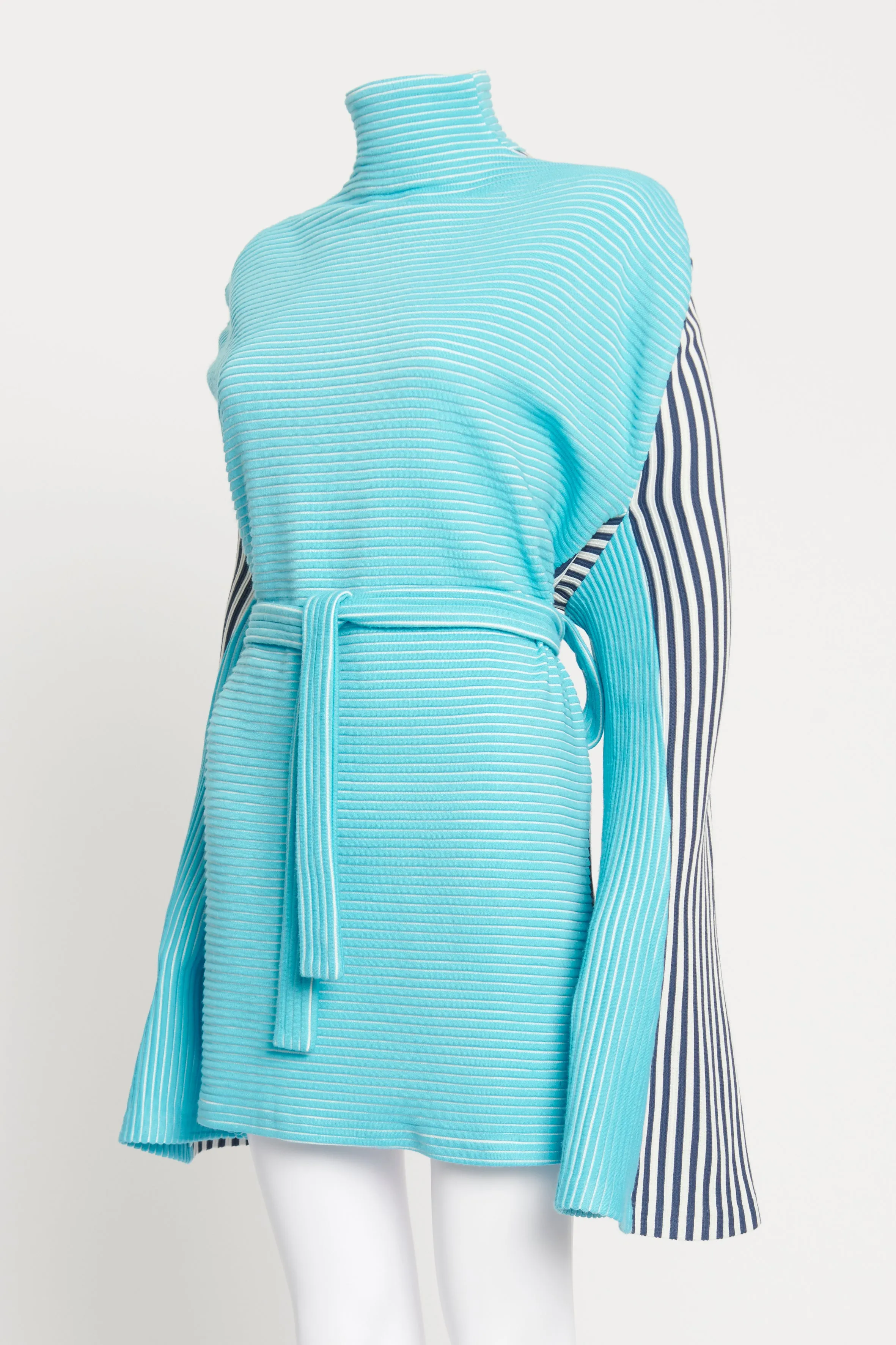 Blue and White Striped Polo Neck Preowned Mini Dress