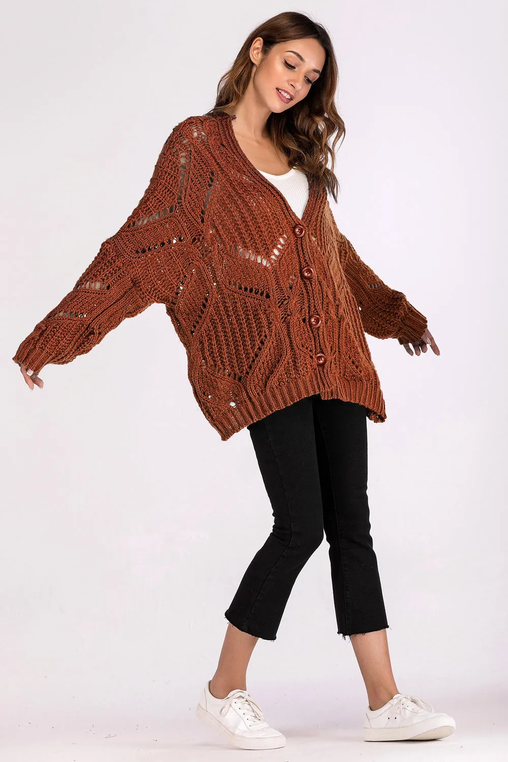 Boho Button Down Long Sweater Open Front Cardigan