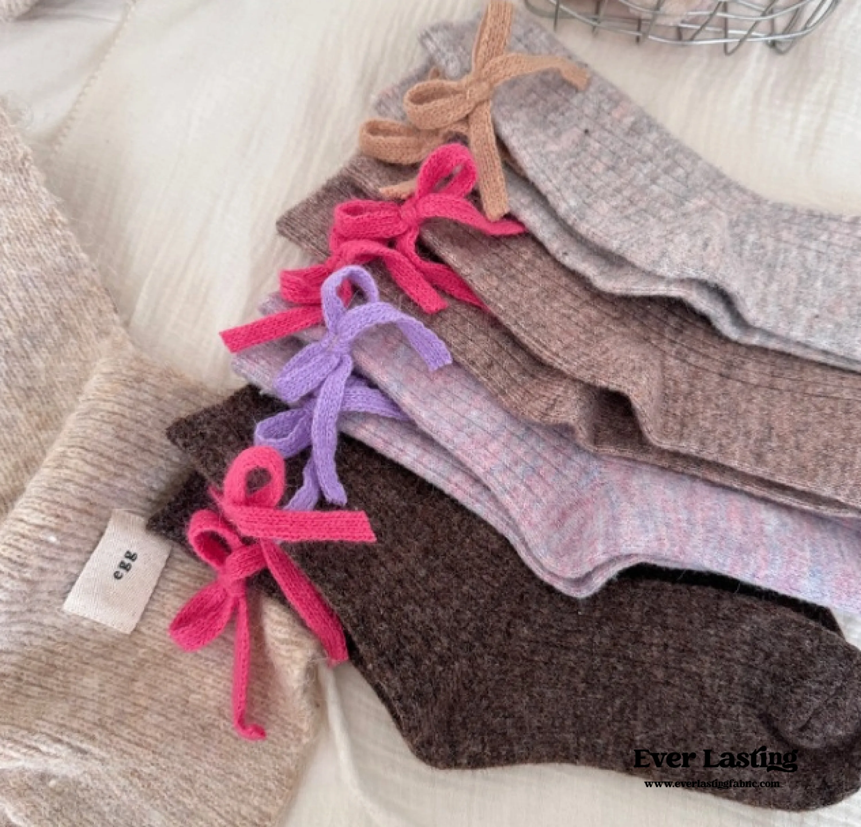 Bow Ribbon Wool Anklet Socks