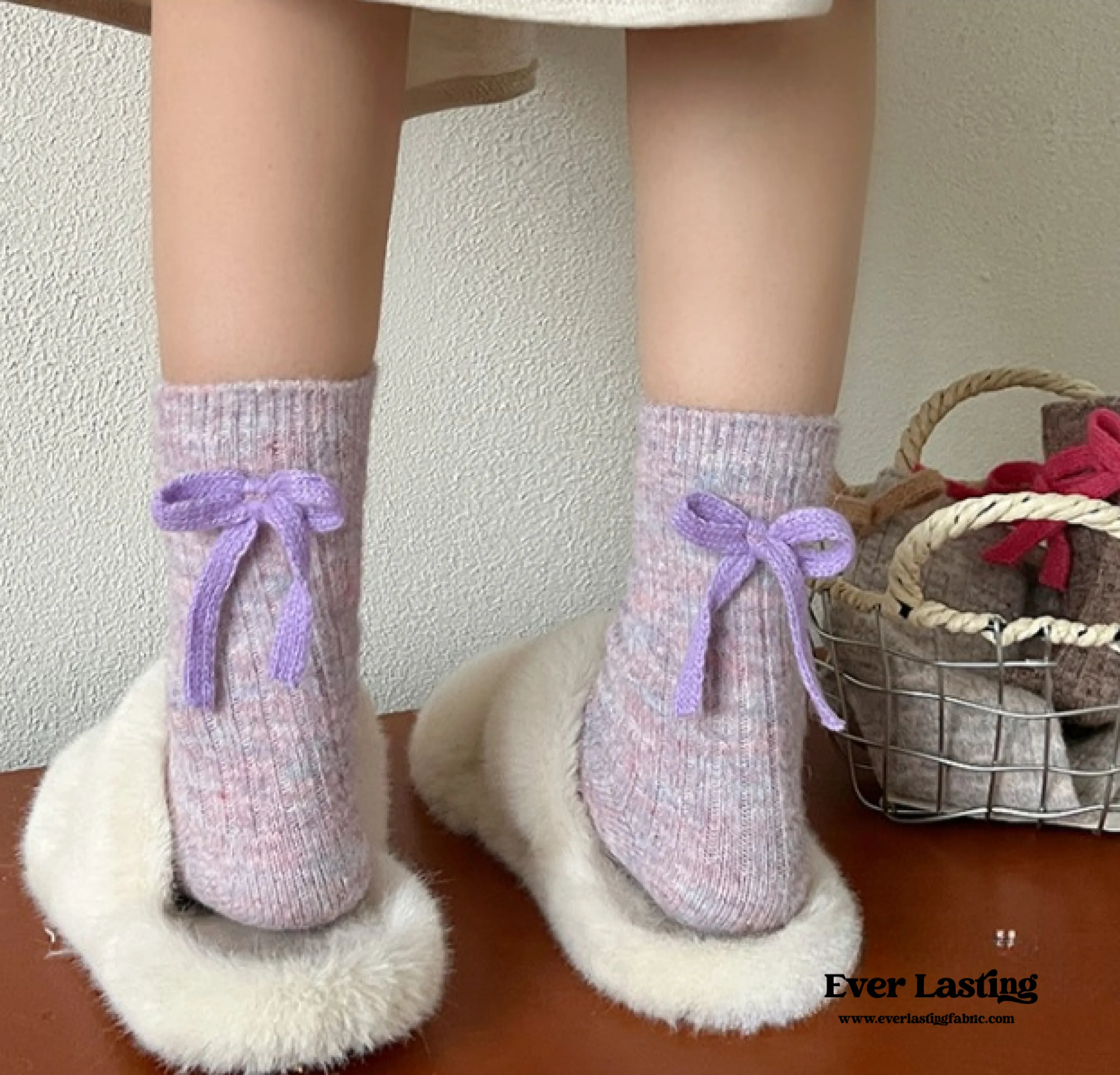 Bow Ribbon Wool Anklet Socks