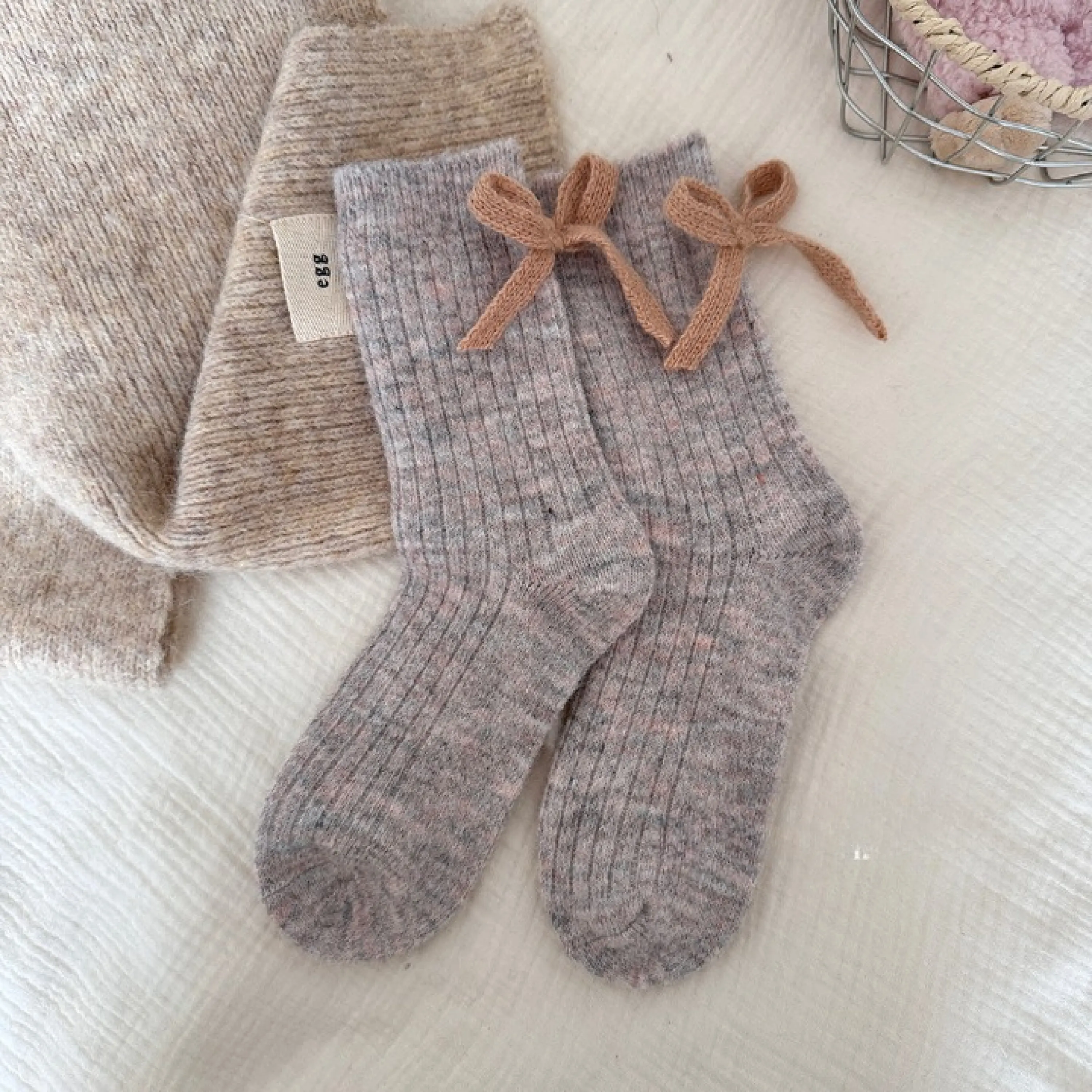 Bow Ribbon Wool Anklet Socks