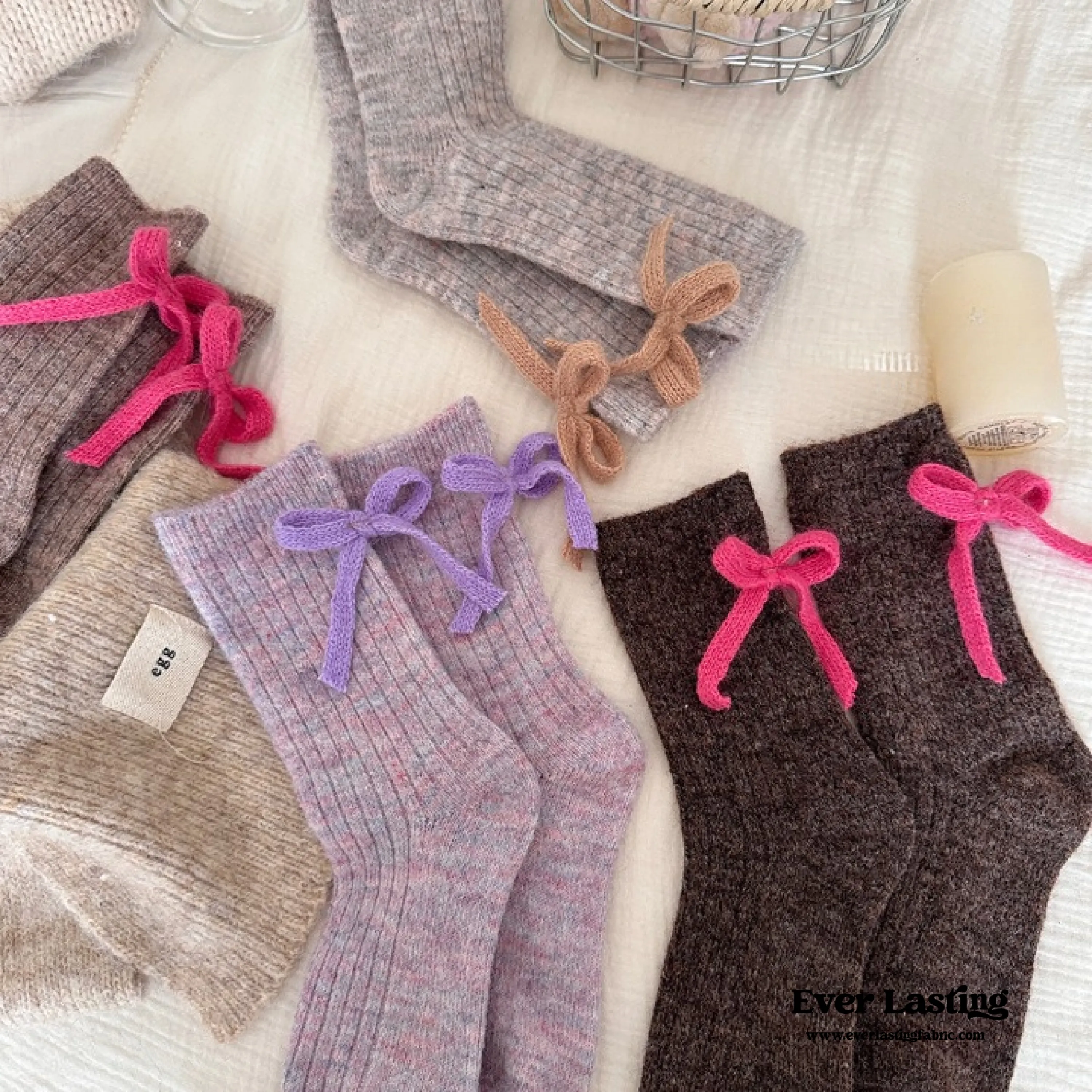 Bow Ribbon Wool Anklet Socks