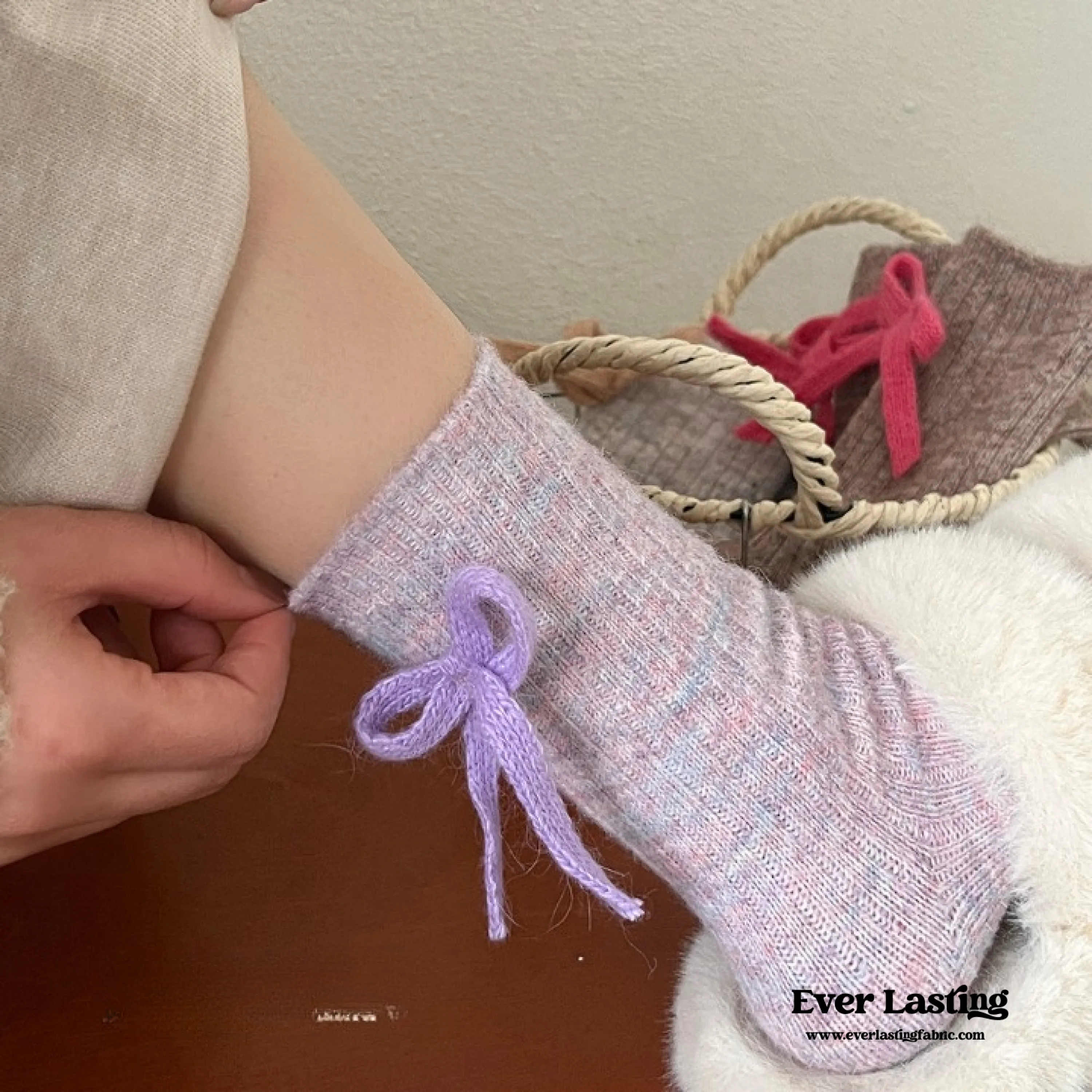 Bow Ribbon Wool Anklet Socks