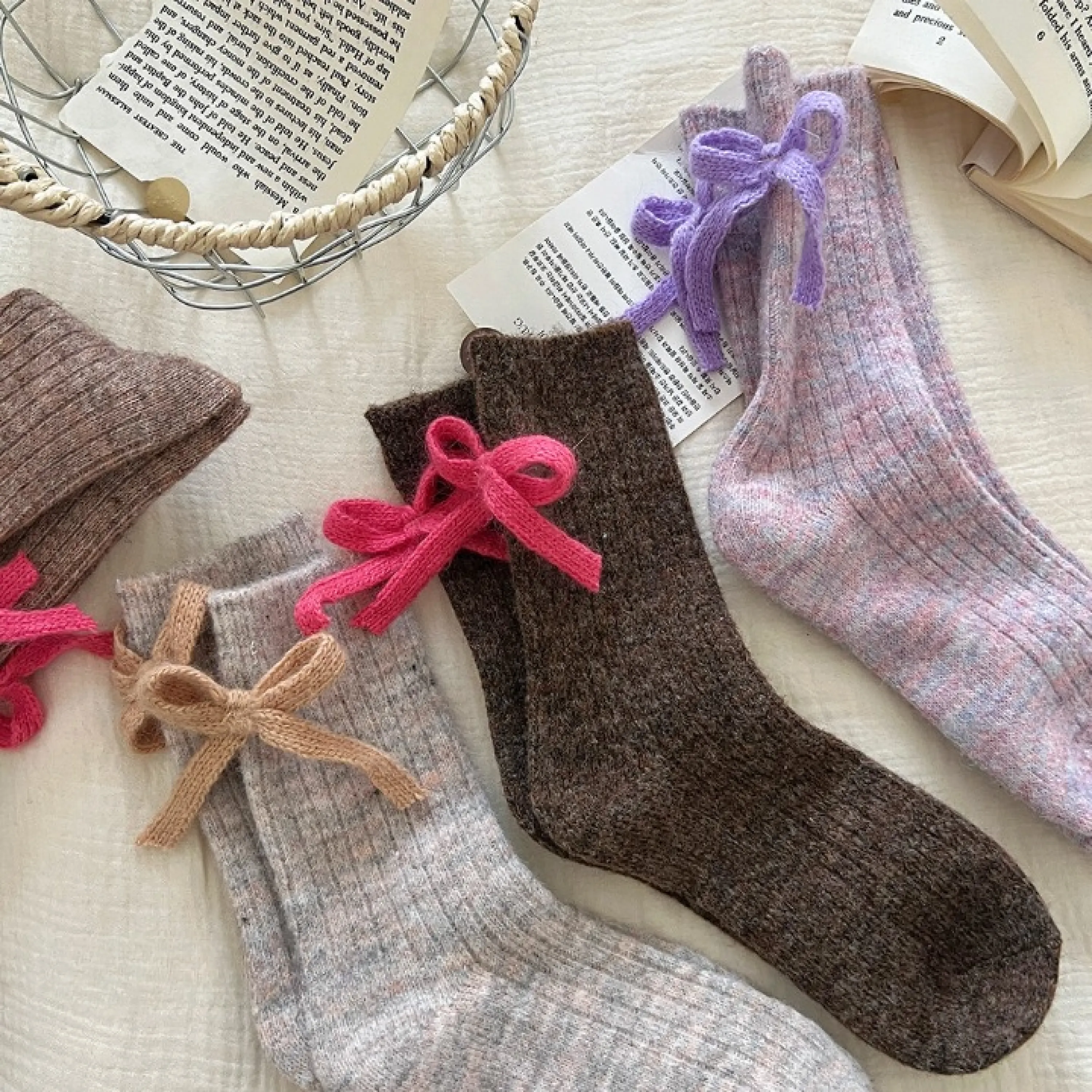 Bow Ribbon Wool Anklet Socks