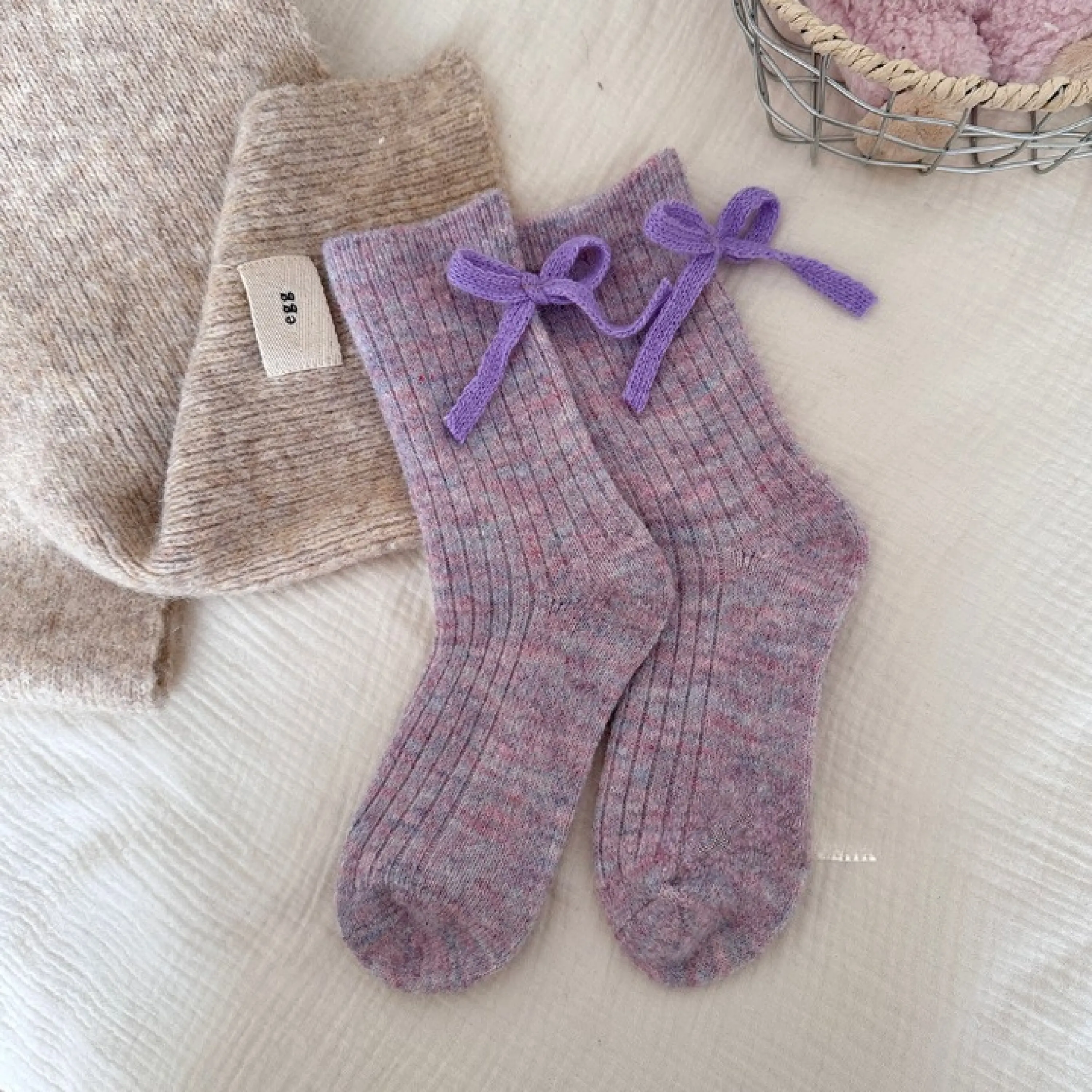 Bow Ribbon Wool Anklet Socks