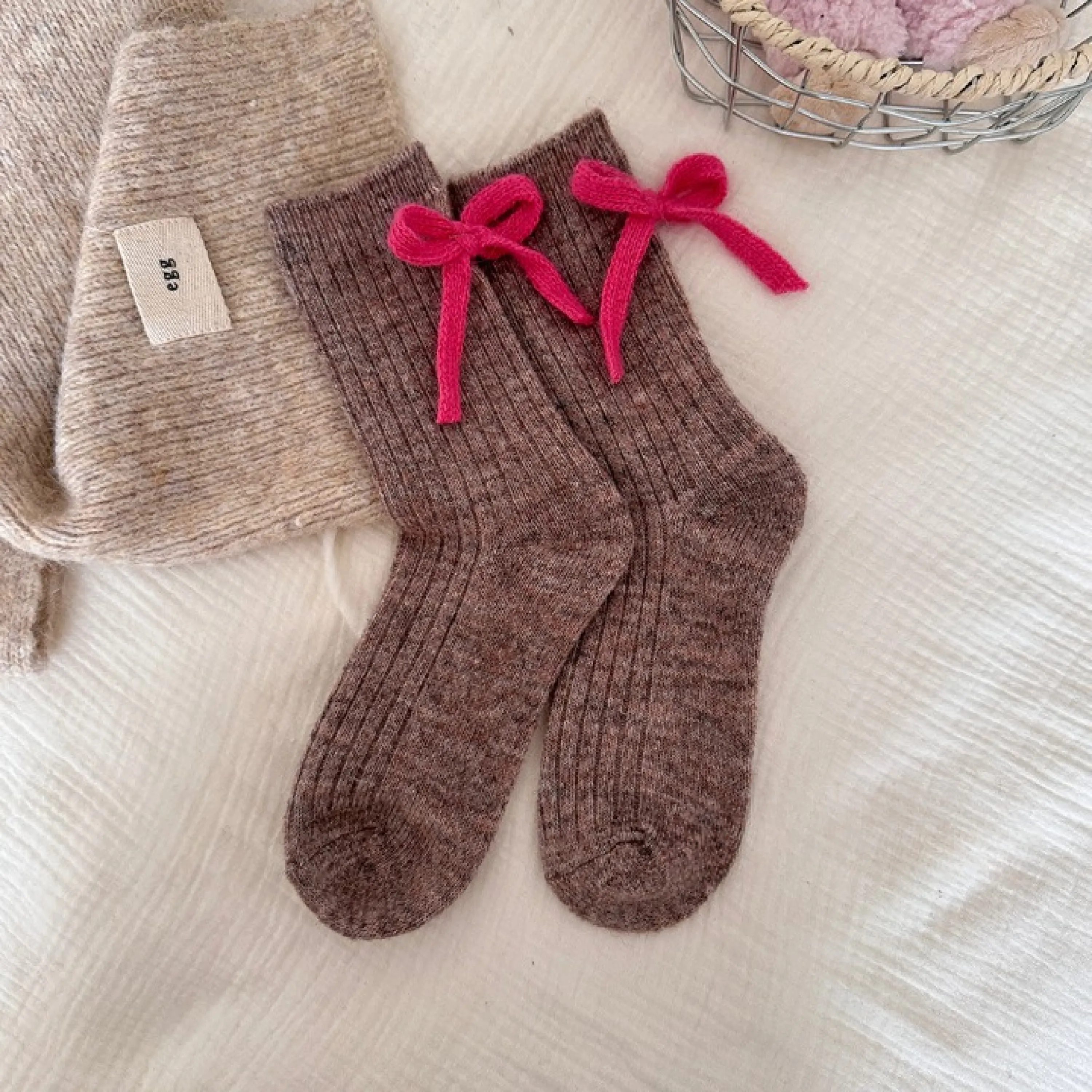 Bow Ribbon Wool Anklet Socks