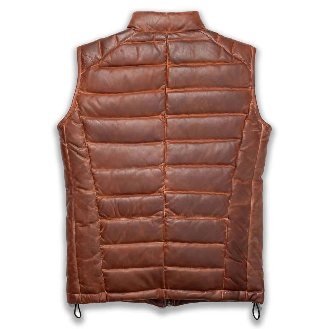 Brown Leather Down Puffer Vest