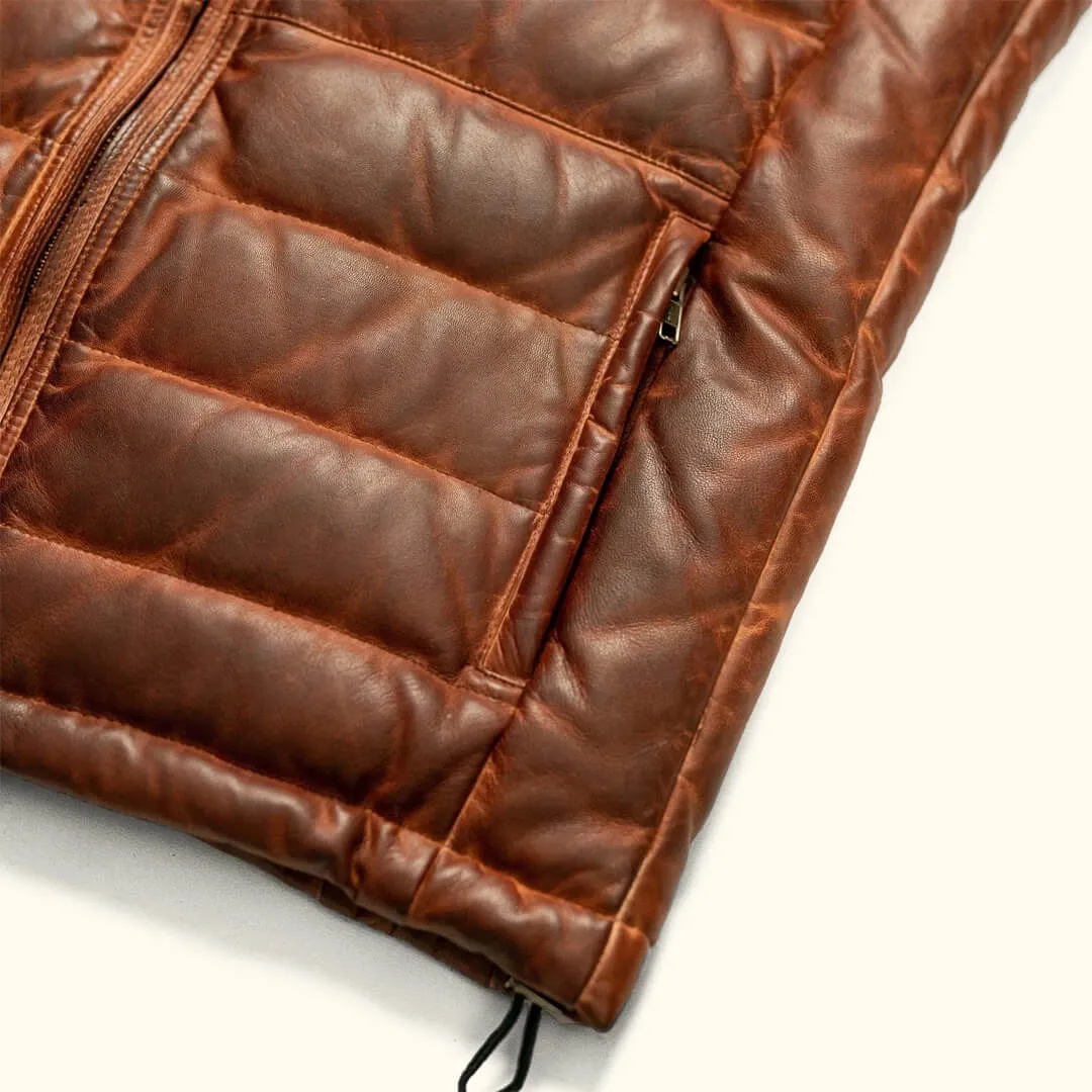 Brown Leather Down Puffer Vest