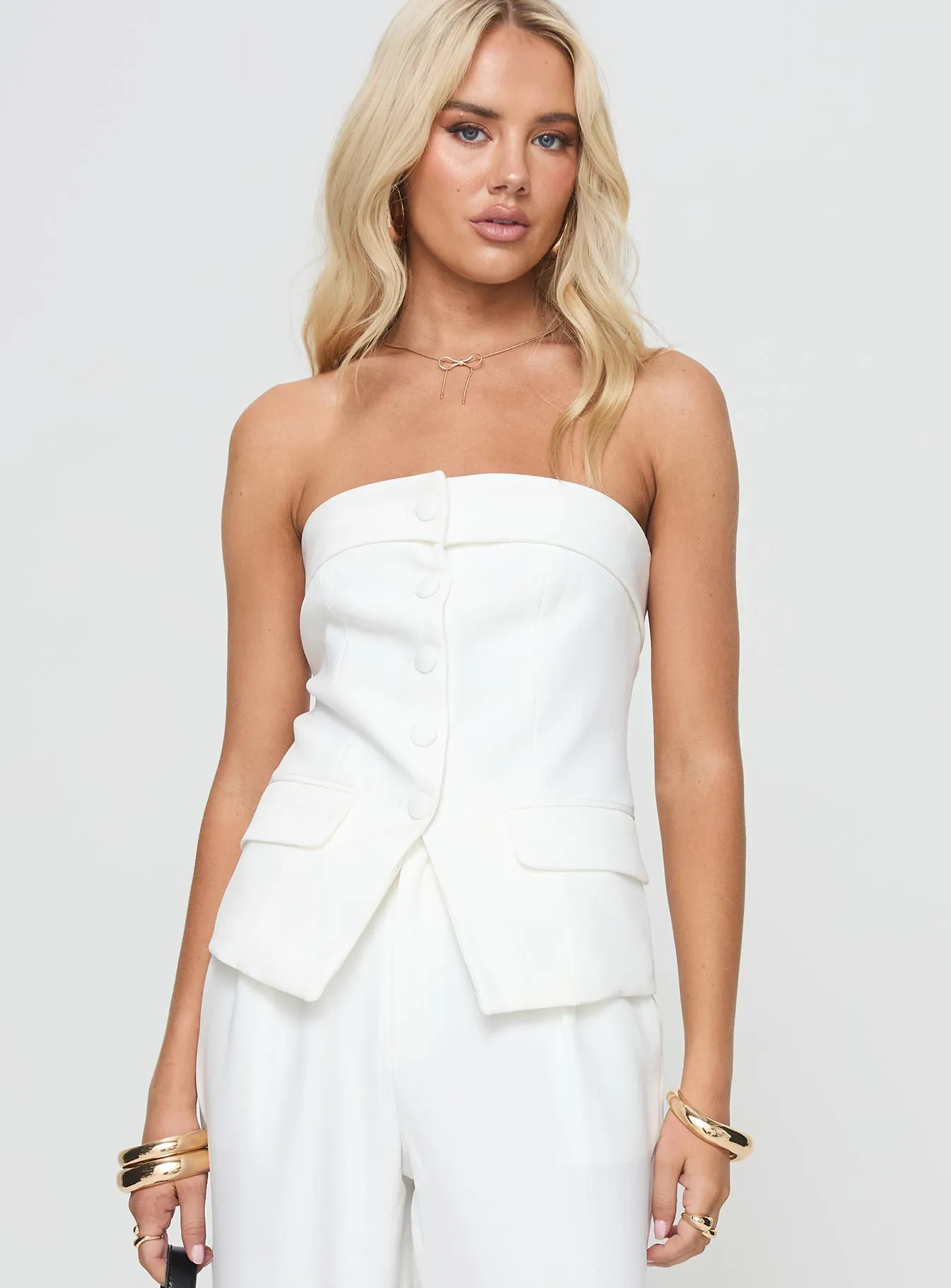 Change It Up Strapless Top White Petite