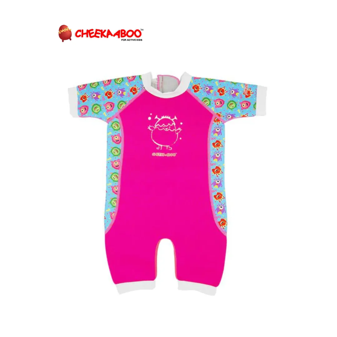 Cheekaaboo Warmiebabes Baby & Toddler Thermal Swimsuit UPF50  Pink Monster