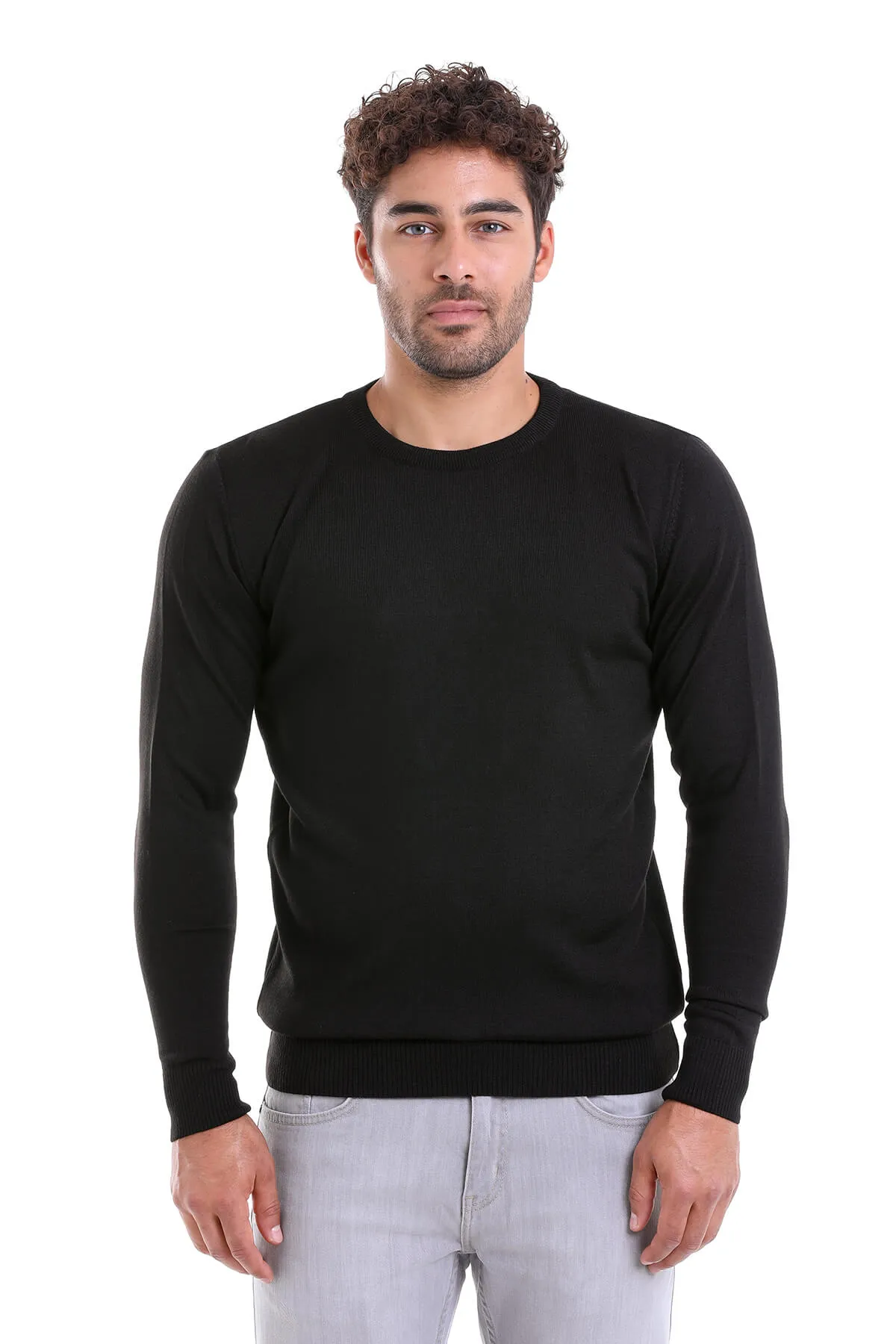 Comfort Fit Wool Blend Black Crewneck Sweater