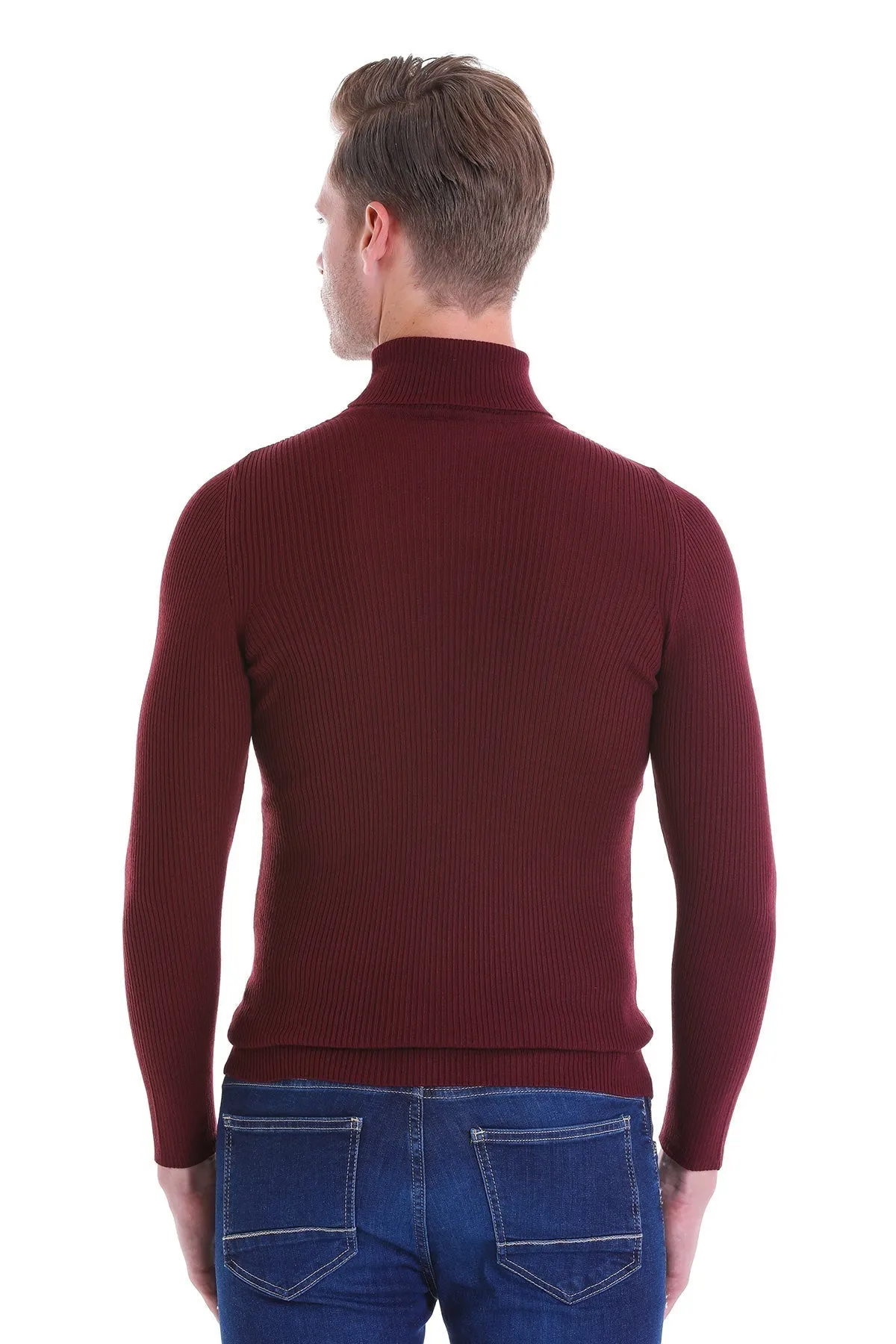 Comfort Fit Wool Blend Burgundy Turtleneck Sweater