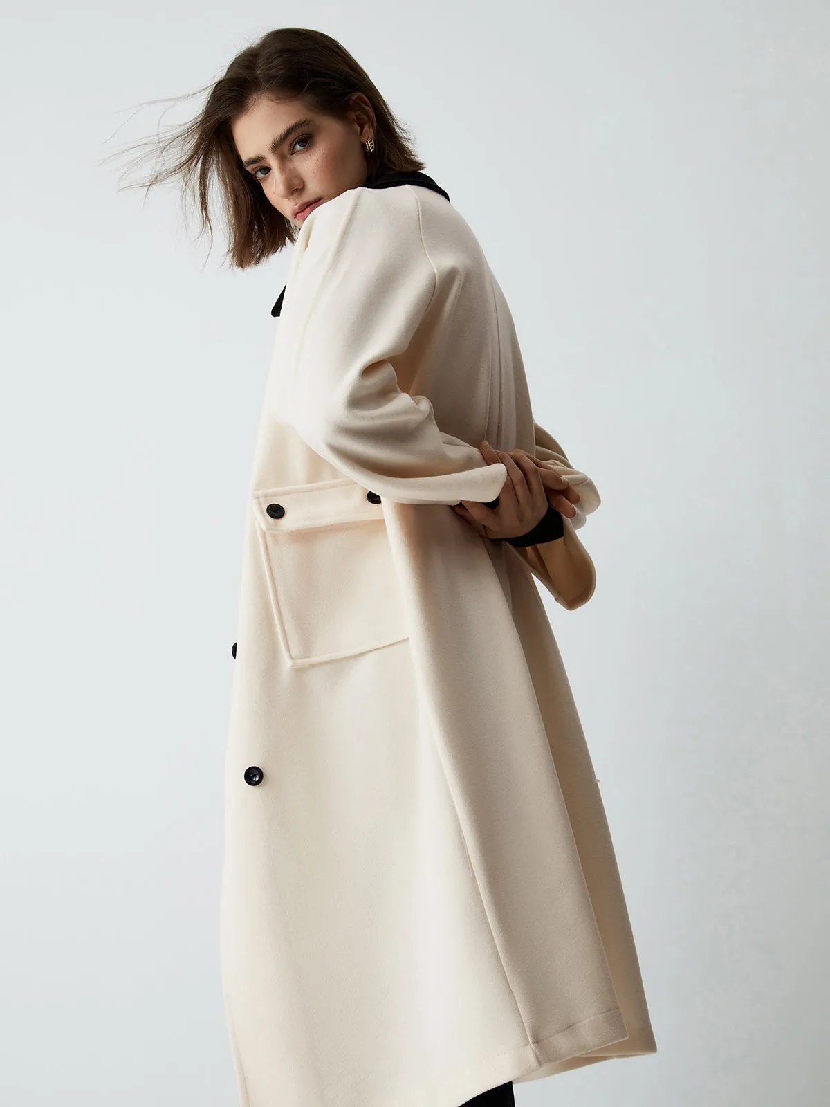 Contrast Collar Graceful Long Trench Coat