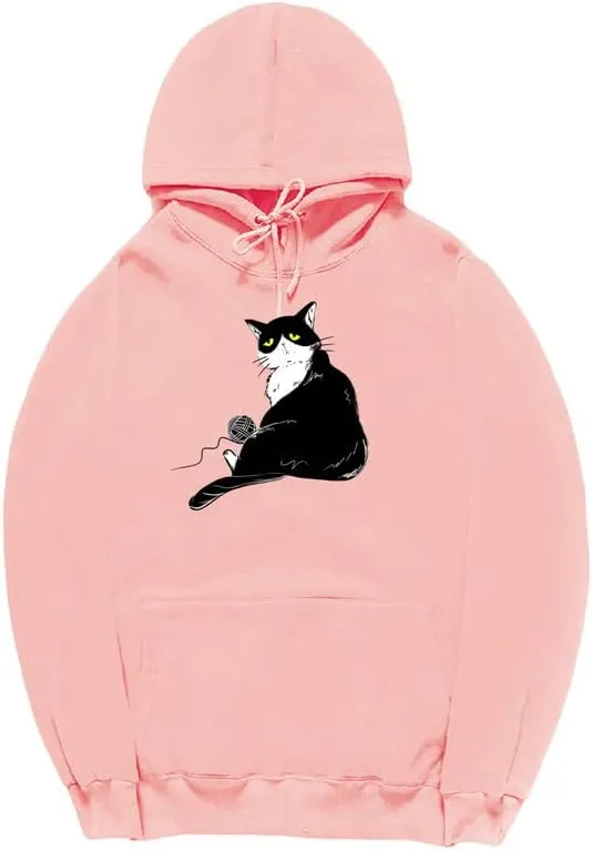 CORIRESHA Halloween Cute Cat Hoodie Long Sleeve Drawstring Kangaroo Pocket Unisex's Sweatshirt