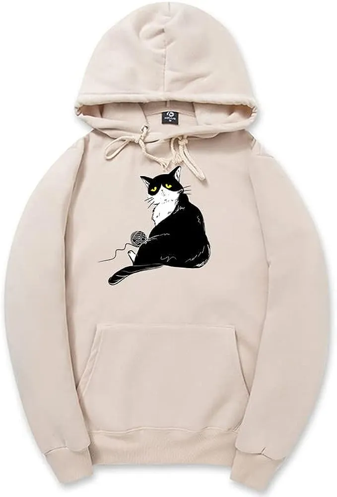 CORIRESHA Halloween Cute Cat Hoodie Long Sleeve Drawstring Kangaroo Pocket Unisex's Sweatshirt