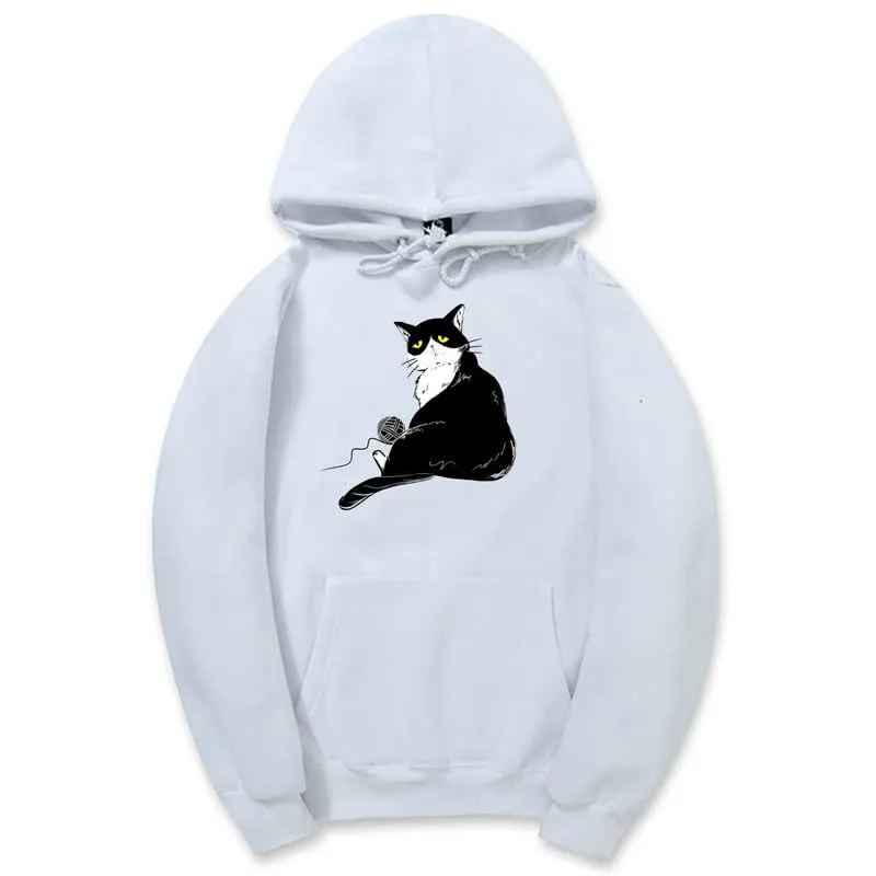 CORIRESHA Halloween Cute Cat Hoodie Long Sleeve Drawstring Kangaroo Pocket Unisex's Sweatshirt