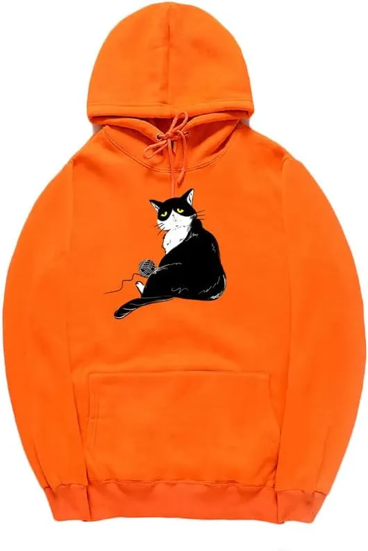 CORIRESHA Halloween Cute Cat Hoodie Long Sleeve Drawstring Kangaroo Pocket Unisex's Sweatshirt