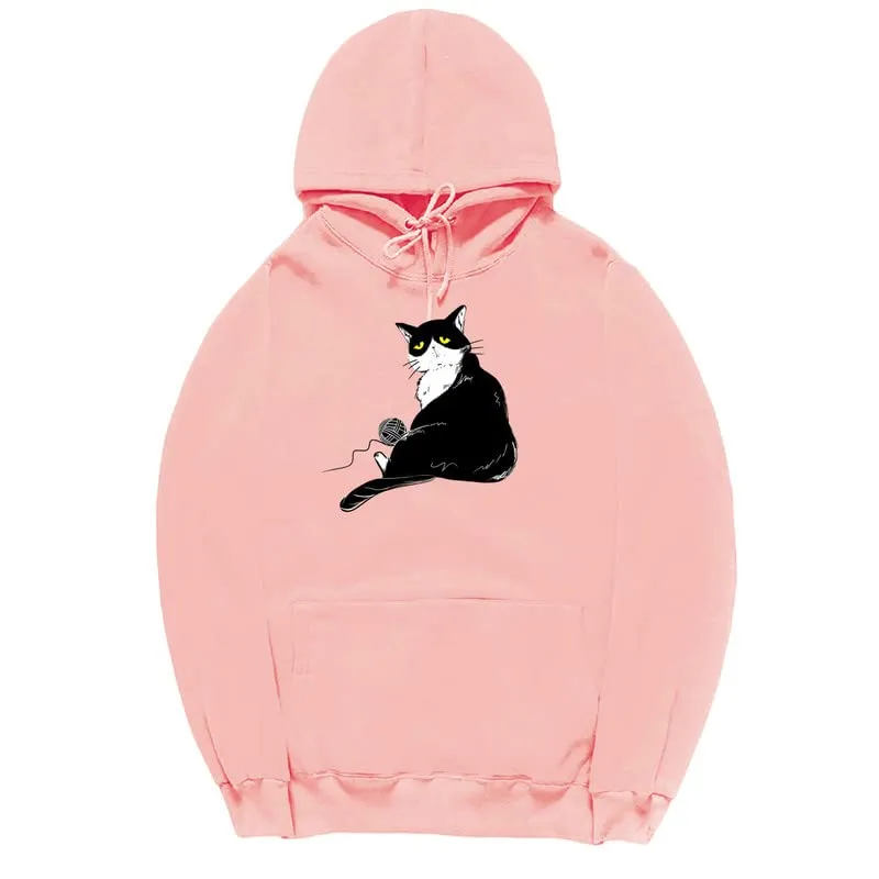 CORIRESHA Halloween Cute Cat Hoodie Long Sleeve Drawstring Kangaroo Pocket Unisex's Sweatshirt