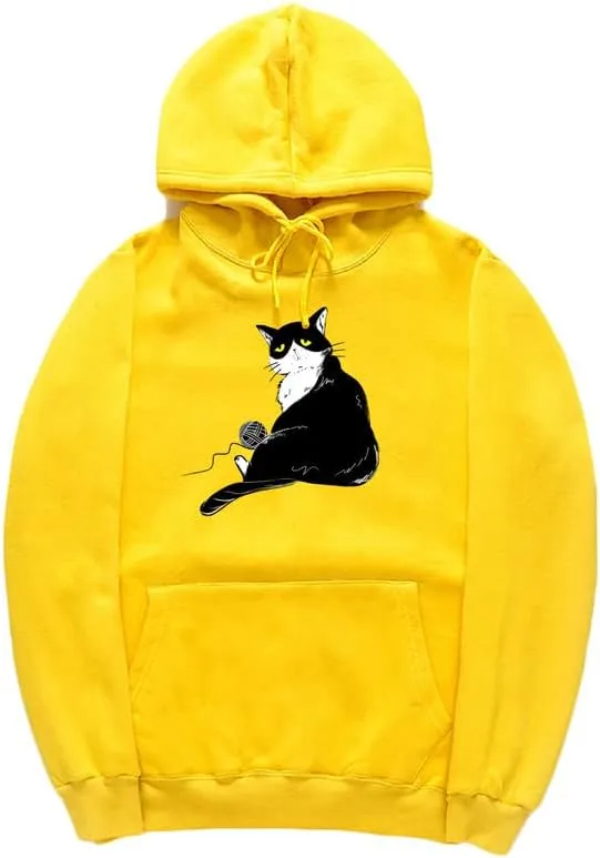 CORIRESHA Halloween Cute Cat Hoodie Long Sleeve Drawstring Kangaroo Pocket Unisex's Sweatshirt