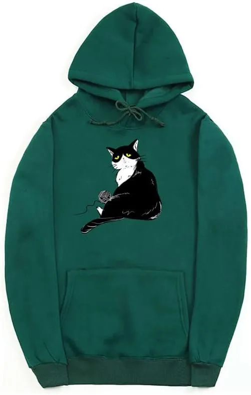 CORIRESHA Halloween Cute Cat Hoodie Long Sleeve Drawstring Kangaroo Pocket Unisex's Sweatshirt