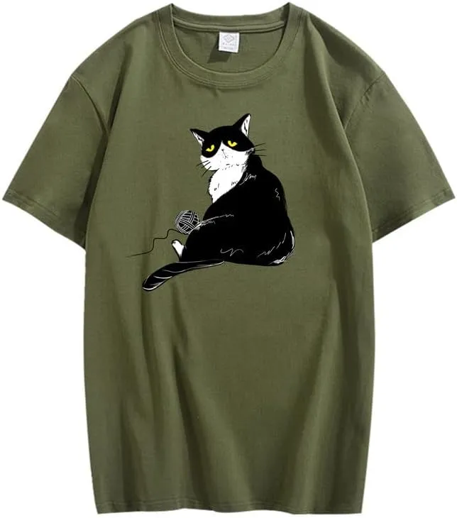 CORIRESHA Teen's Cute Cat T-Shirt Casual Crew Neck Short Sleeve Cotton Loose Top