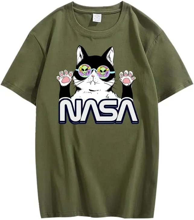 CORIRESHA Teen's NASA T-Shirt Casual Crewneck Short Sleeve Cute Cat Top