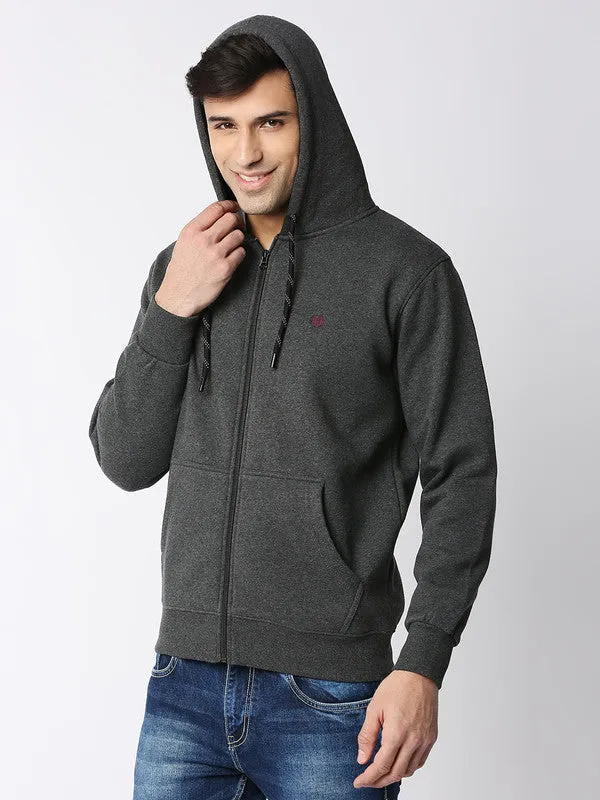 Dark Grey Melange Fleece Full-Zip Hoodie