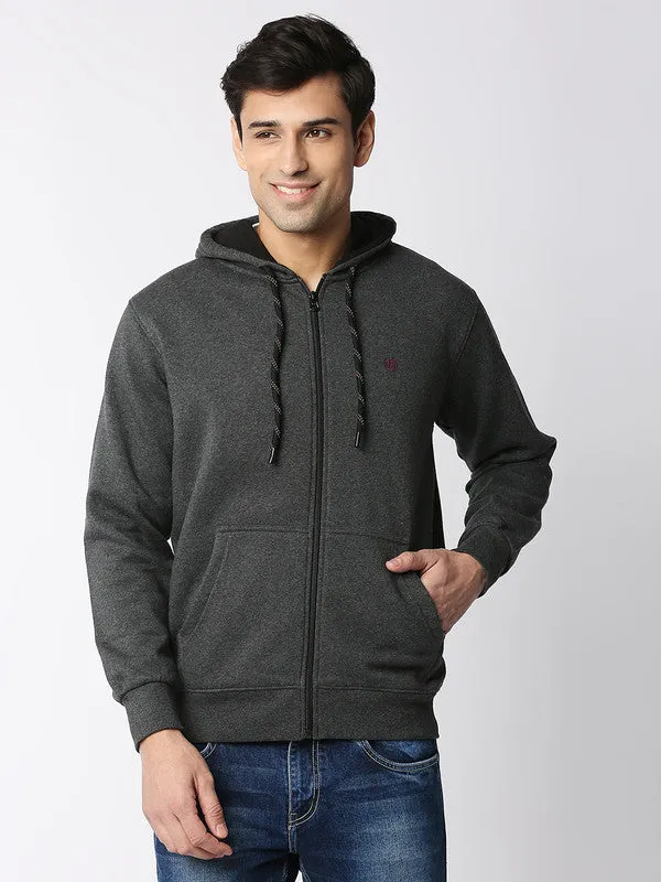 Dark Grey Melange Fleece Full-Zip Hoodie