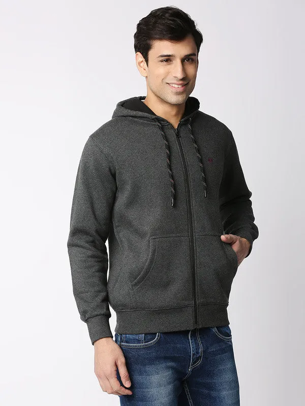 Dark Grey Melange Fleece Full-Zip Hoodie