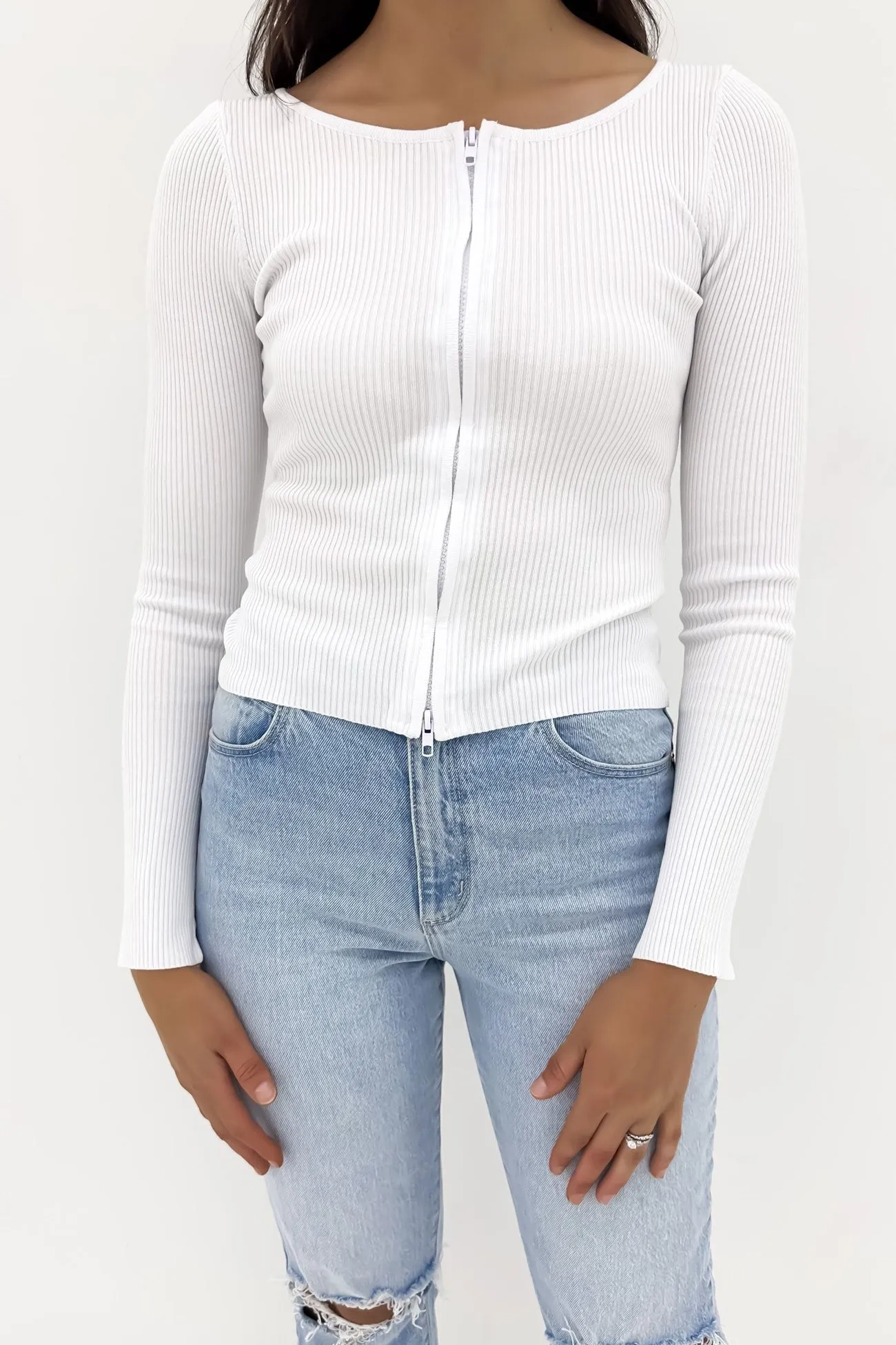 Dilon Ribbed Long Sleeve Top White