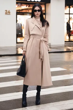 Dolyn A-line Belt Strap Polyester Spandex Calf Length Trench Coat