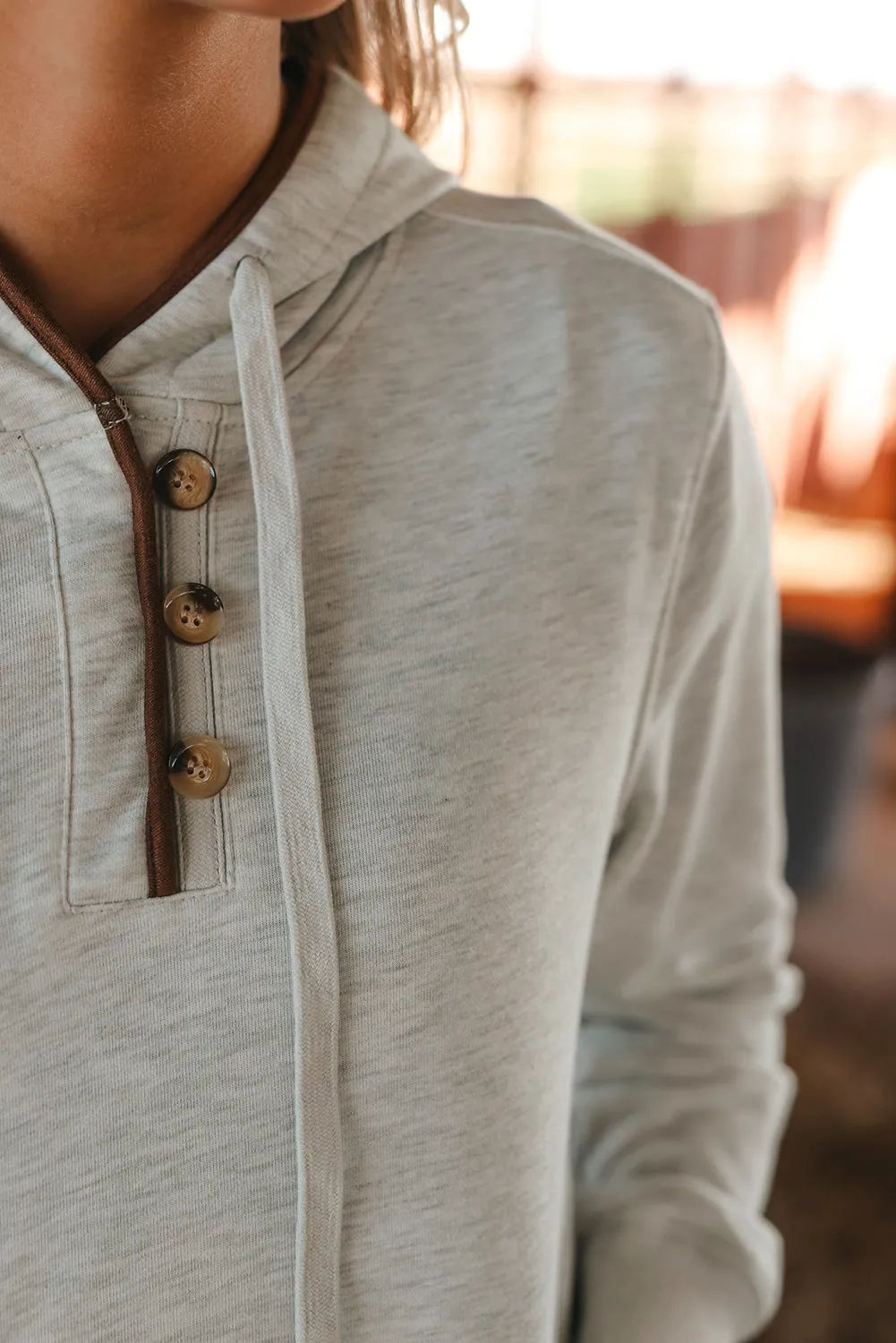 Drawstring Kangaroo Henley Hoodie