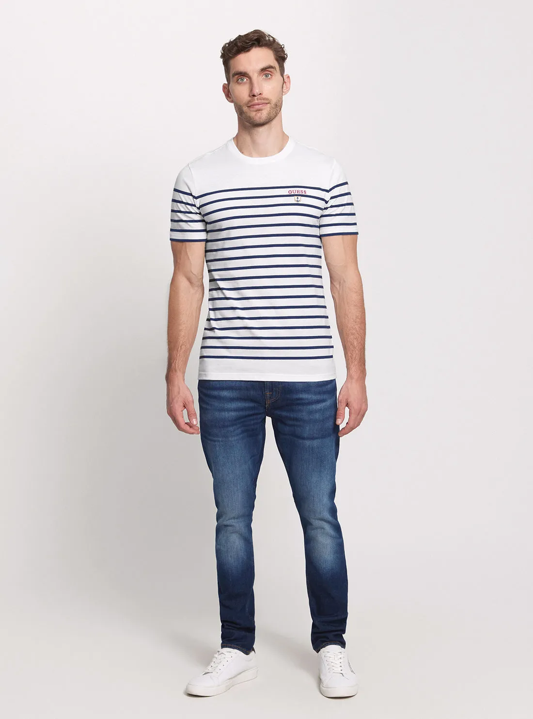 Eco White Blue Striped Short Sleeve T-Shirt