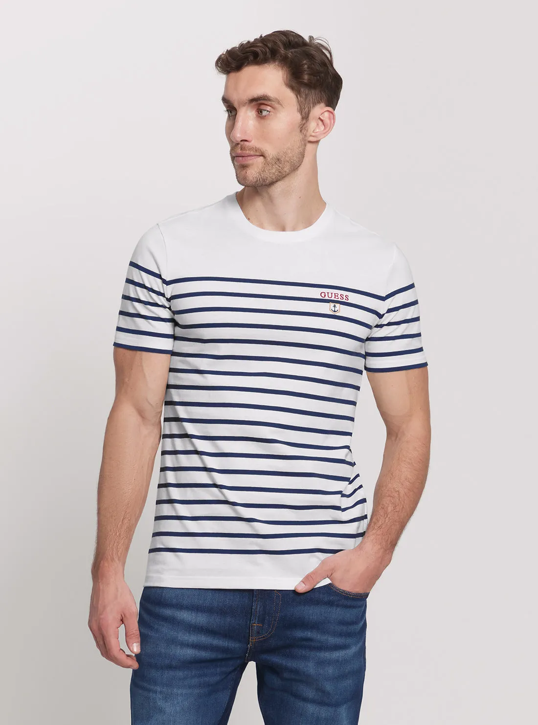 Eco White Blue Striped Short Sleeve T-Shirt