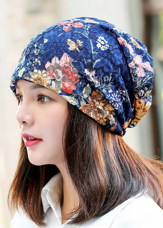 Fashion Cozy New Blue Floral Bonnie Hat