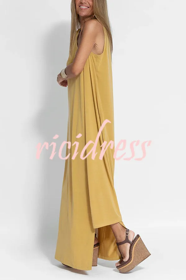 Flawless and Free One Shoulder Relaxed Slit Maxi Dress