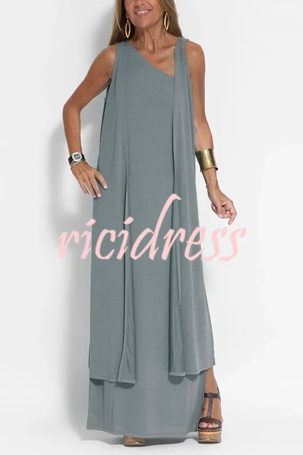 Flawless and Free One Shoulder Relaxed Slit Maxi Dress