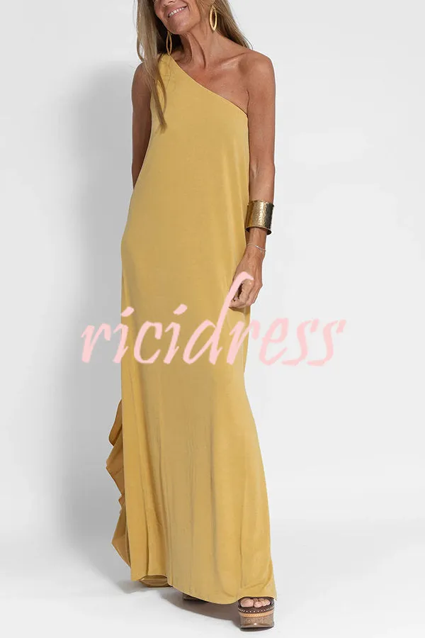 Flawless and Free One Shoulder Relaxed Slit Maxi Dress