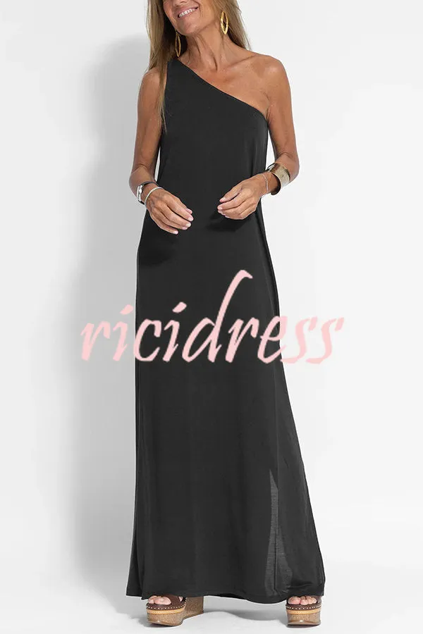 Flawless and Free One Shoulder Relaxed Slit Maxi Dress