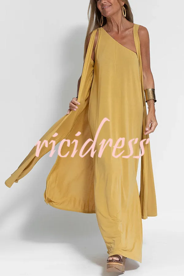 Flawless and Free One Shoulder Relaxed Slit Maxi Dress