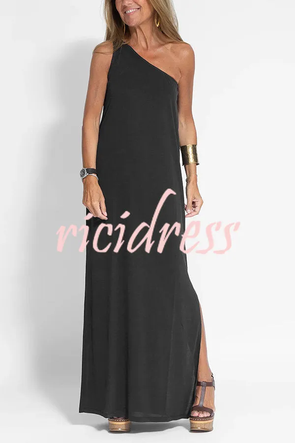 Flawless and Free One Shoulder Relaxed Slit Maxi Dress