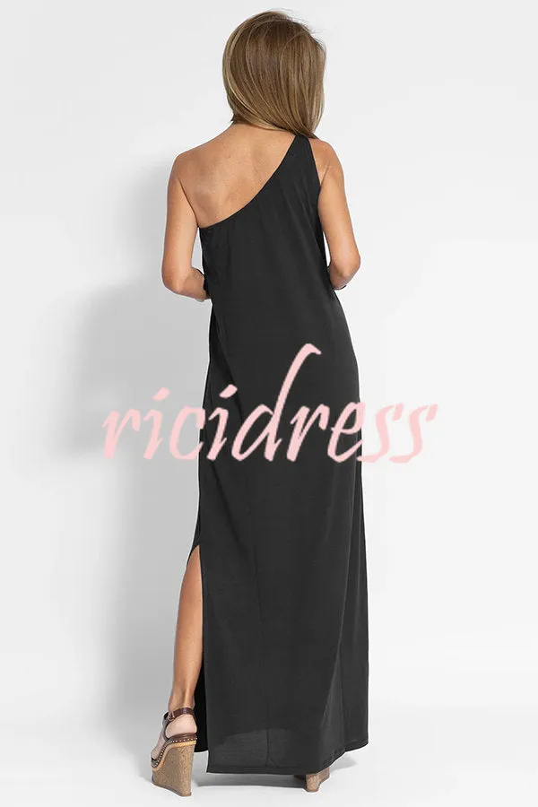 Flawless and Free One Shoulder Relaxed Slit Maxi Dress