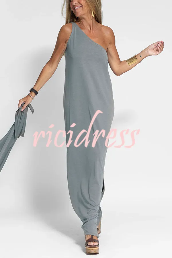 Flawless and Free One Shoulder Relaxed Slit Maxi Dress