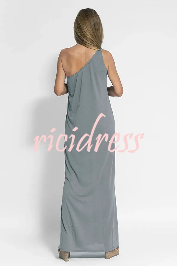 Flawless and Free One Shoulder Relaxed Slit Maxi Dress