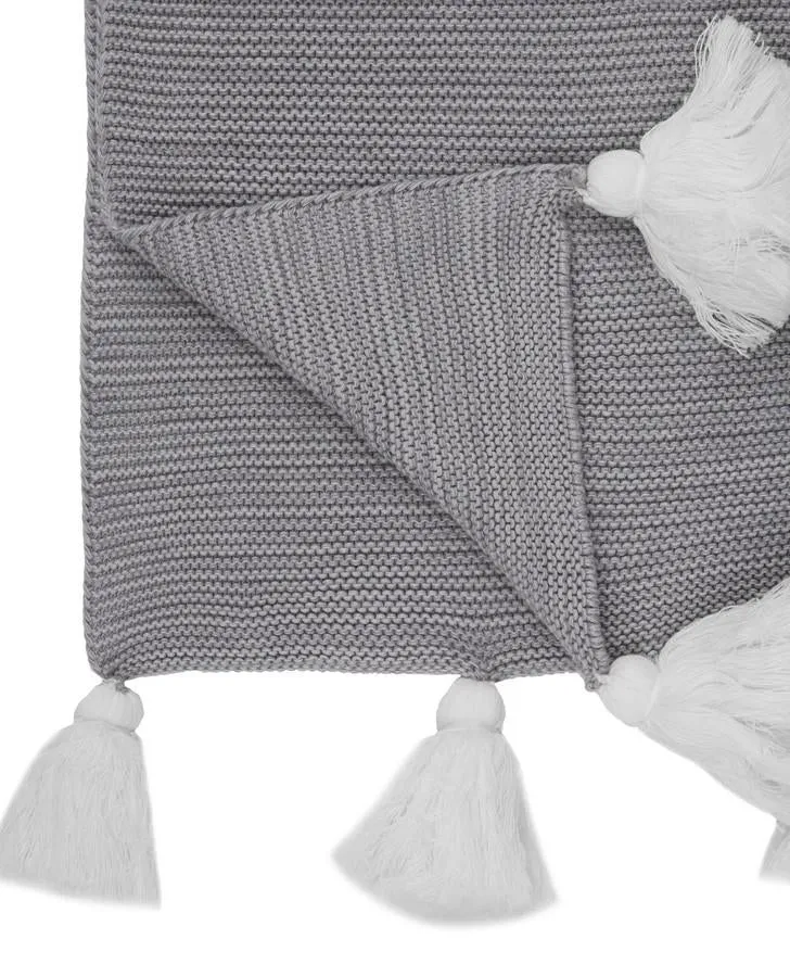 Gable Knitted Tassel Grey Throw