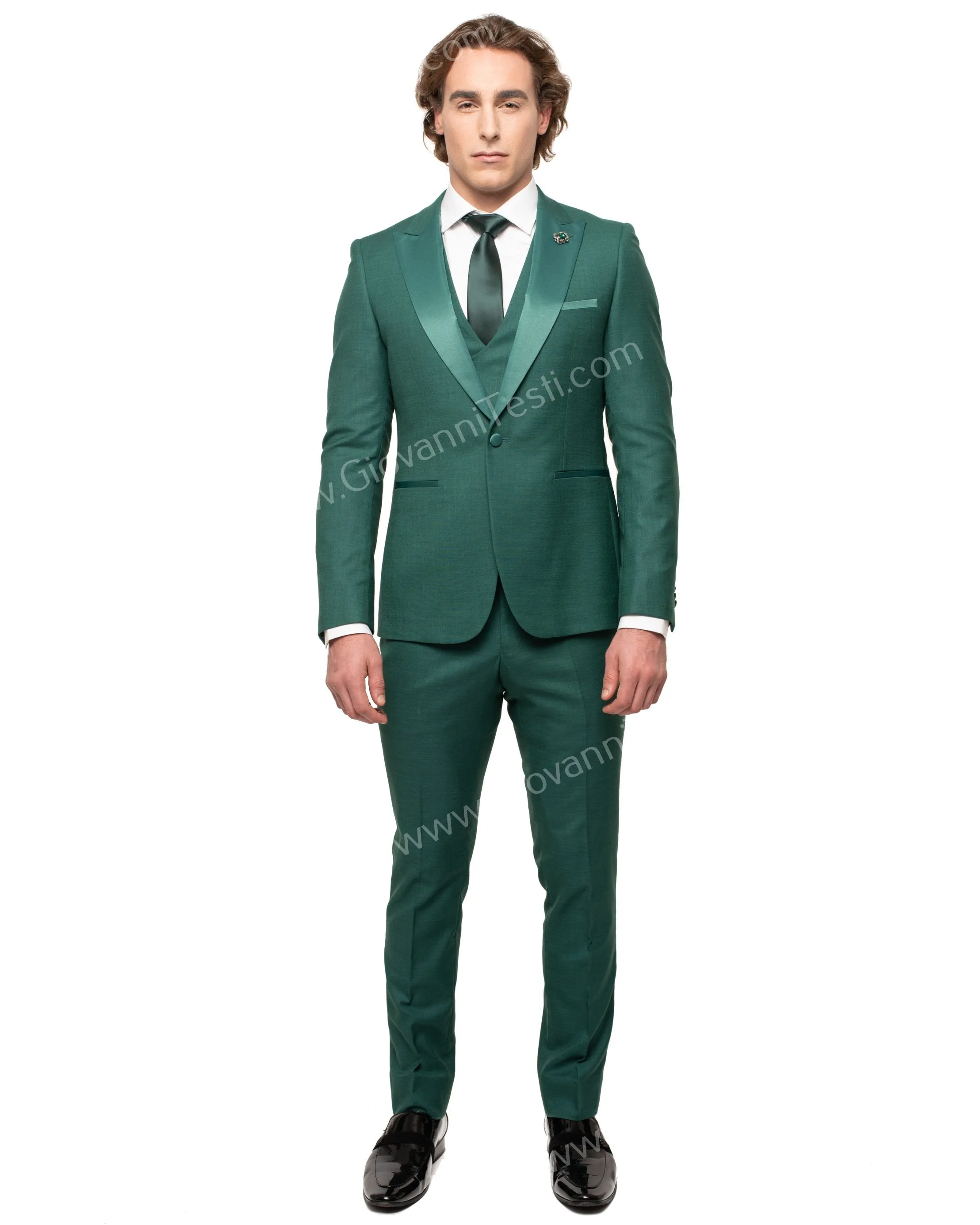 Giovanni Testi 1 Button Peak Lapel Forest Green Tuxedo GT1PA V-1501