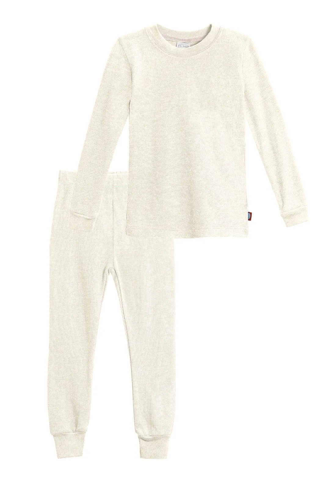 Girls Soft & Cozy Thermal 2-Piece Long Johns | Oatmeal w- Light Pink Stitch